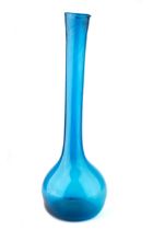 Tall hand blown blue glass vase, sharp pointel mark to base, approx 44cm tall In good overall