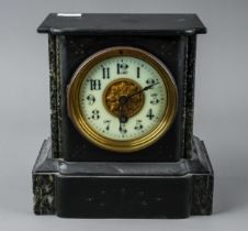 A Victorian small slate mantle clock, cream dial, 20cm high (1)
