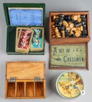 A Collector's lot to include: small vintage boxed "set of Chessmen", inlaid stamp box with fitted