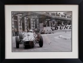 Motor racing interest - Sir Stirling Moss autograph - A black and white photograph of the 1961