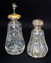 An Art Deco sterling silver and yellow enamel atomiser, cut glass bottle, approx 16.5cm high;