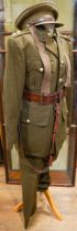 A post 1953 Royal Engineers uniform comprising: trousers, jacket, shirt, cap badges and Sam Brown