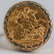 An 1892 sovereign, mounted in a 9ct yellow gold ring, ring size 3, total gross weight approx 15.8g