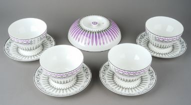 A Wedgwood part set, designed by Edward Bowden for the Orient Line, purple and black foliate