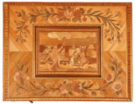 A Napoleonic straw work panel decorated with workers in field, approx.24x18cm In good overall