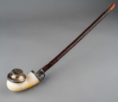 A Meerschaum, amber and hallmarked silver long stem pipe, approx 42.5cm long