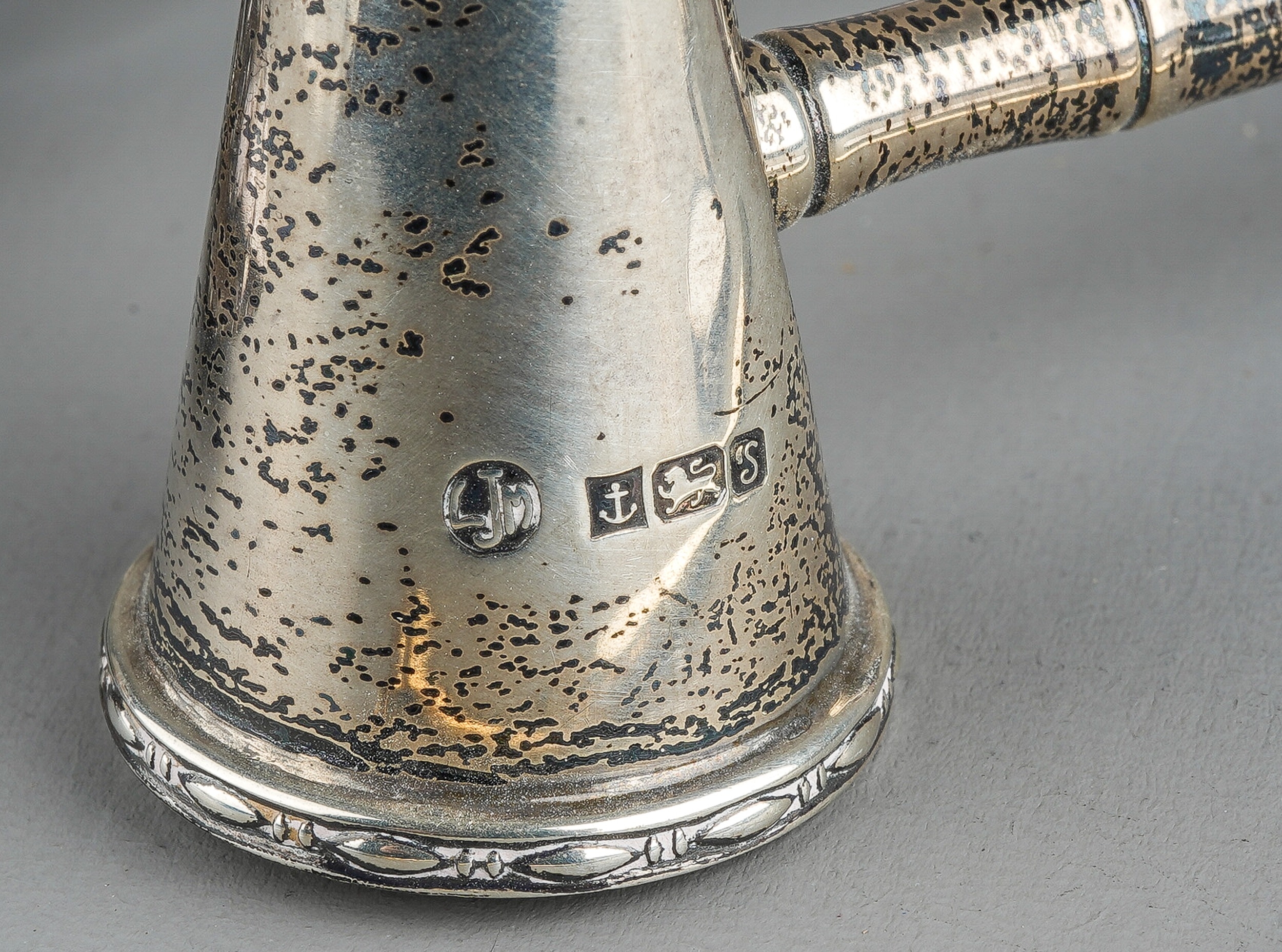 A Modern silver candle snuffer, with turned wooden handle, hallmarked by L J Millington, Birmingham, - Image 3 of 5