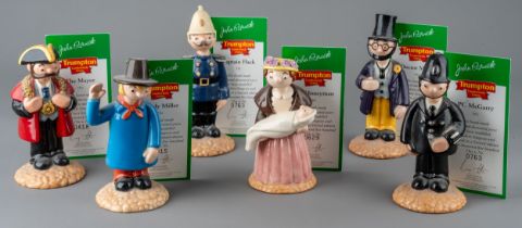 Six Beswick Trumpton figures and certificates, to include Doctor Mopp TR5, no: 716; PC McGarry TR3