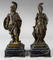 Pair of Grand tour bronze figures on slate base and brass feet , approx. 27.5 cm tall In good