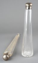A late Victorian silver mounted cut glass scent flask of tapered form, the hinged cover engraved