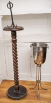 A Collector's lot, to include cast meat hook, a champagne /ice bucket on stand and wooden torchere