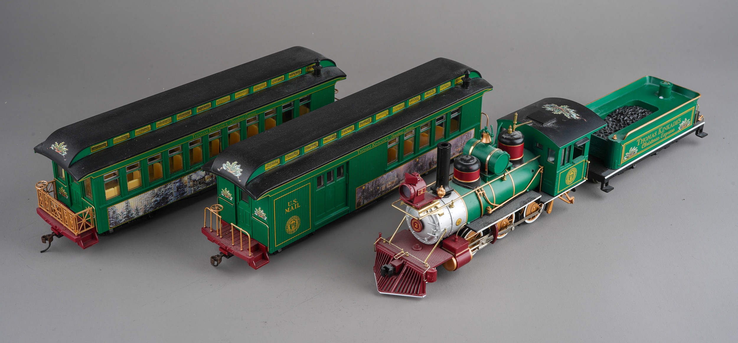 Bachmann 0 gauge train set Thomas Kinkade's Christmas Express, locomotive, tender and 3 cars