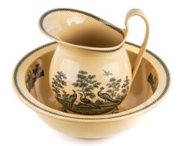 Wedgwood stoneware jug and bowl decorated with peacocks, marked to base Wedgwood, Etruria England.