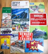 A collection of reproduction cast metal "enamel" Railway advertising posters / signs and a vintage