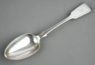 A Victorian silver fiddle pattern table spoon, engraved with initials, hallmarked HH, London,