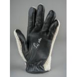 Motor racing interest - 1950s style (replica) leather and webbed racing glove, signed in silver