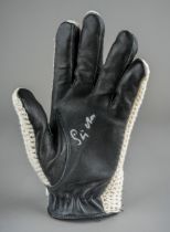 Motor racing interest - 1950s style (replica) leather and webbed racing glove, signed in silver