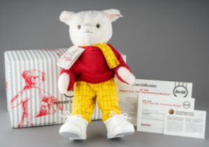 Rupert Bear 100th Anniversary Musical by Steiff, boxed with certificate no: 558 box numbered 5 in