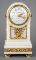 A 19th century French white marble clock, with Ormalu bronze mounts, made in Paris by Planchon,