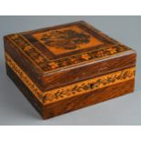 A Tunbridge ware box with floral mosaic to cover and floral mosaic banding to body, approx 15 x 15cm
