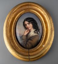 A 19th century hand painted KPM Berlin porcelain plaque in original gilt frame, depicting a