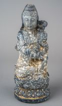 A 19th century Chinese carved hardstone/ crystal Guanvin idol, approx 14.5cm tall x 5.5cm wide