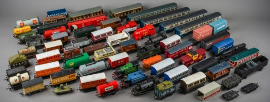 A large collected of assorted model trains and wagons including locomotives Hornby Smokey Joe