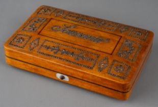 A 19th century French cut steel decorated satinwood souvenir velvet lined case / box. Circa 1825.