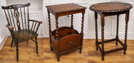 A group of furniture to include: an early 20th Century oak occasional table with book rack, barley