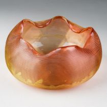 A Harrach orange crimped and ridged glass finger bowl, approx 12cm diam