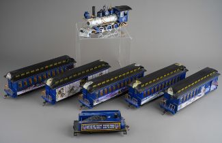 A Hawthorne Village Bachmann Silver Moon Express electric train set comprising locomotive,