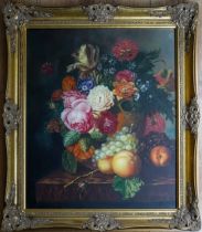 Continental School (20th Century) Still life of flowers and fruit in the Flemish style oil on