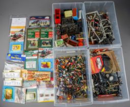 Assorted model railway accessories to include: telegraph poles, track pins, miniature animals and