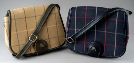 Burberry bags - two canvas saddle bags, both of the same design, to include a beige checked canvas