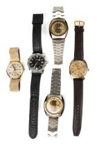 Five vintage Swiss made gent's wristwatches, including Lucerne diver’s style, Paul Jobin