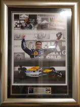 Motor racing interest - A large framed photograph montage of Nigel Mansell winning the Grand Prix,