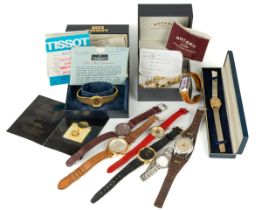 A collection of wristwatches, including Rotary, Oris, Tissot, Accurist, etc, some boxed with