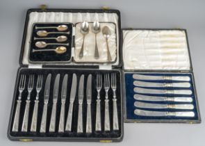 A set of five George VI teaspoons, hallmarked Sheffield, 1940, cased (1 missing); three 19th Century
