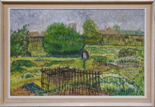 English School (20th Century) Kitchen Garden impasto oil on canvas, 50 x 75cm signed lower right