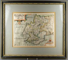 An antique map of Pembrokeshire by George Owen, engraved by William Kip, after Camdens 'Britannia'