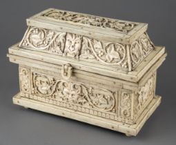 An 18th / 19th century German or Italian carved bone casket. Carved in the round with fruiting vines