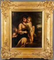 An 18th / 19th century oil painting on board. Madonna with child and St John, after Annibale