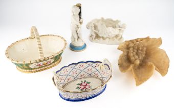 A Copeland style basket (af); a Moores Bros style table centrepiece; a Chinese basket; a continental