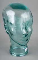 A vintage clear glass mannequin / display head, 30cm high