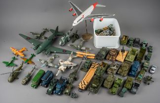 Assorted collection of dinky models of British and US military WW1/WWII jeeps, tanks, planes, some