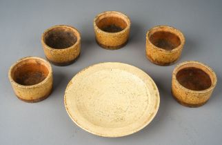 19th Century Japanese Sake cups and plate, the cups approx 5.8cm diam x 3.5cm high, the plate approx