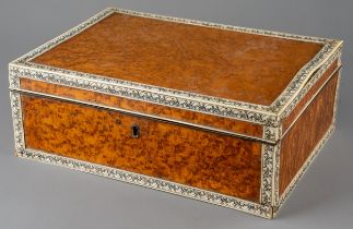 An Anglo Indian ivory mounted Burrwood work box. Lined in Sandalwood. Ivory Licence: QLSBAMCY