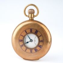 A 9ct yellow gold half hunter pocket watch, 40mm white enamel dial with Roman numerals, subsidiary