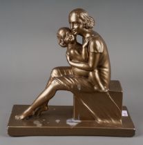 After Salvatore Melani, a gilt plaster model depicting Mother and Child, signed and numbered 693,