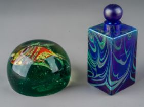 An Okra cobalt blue glass scent bottle and stopper from the Nebula range, label to underside, approx